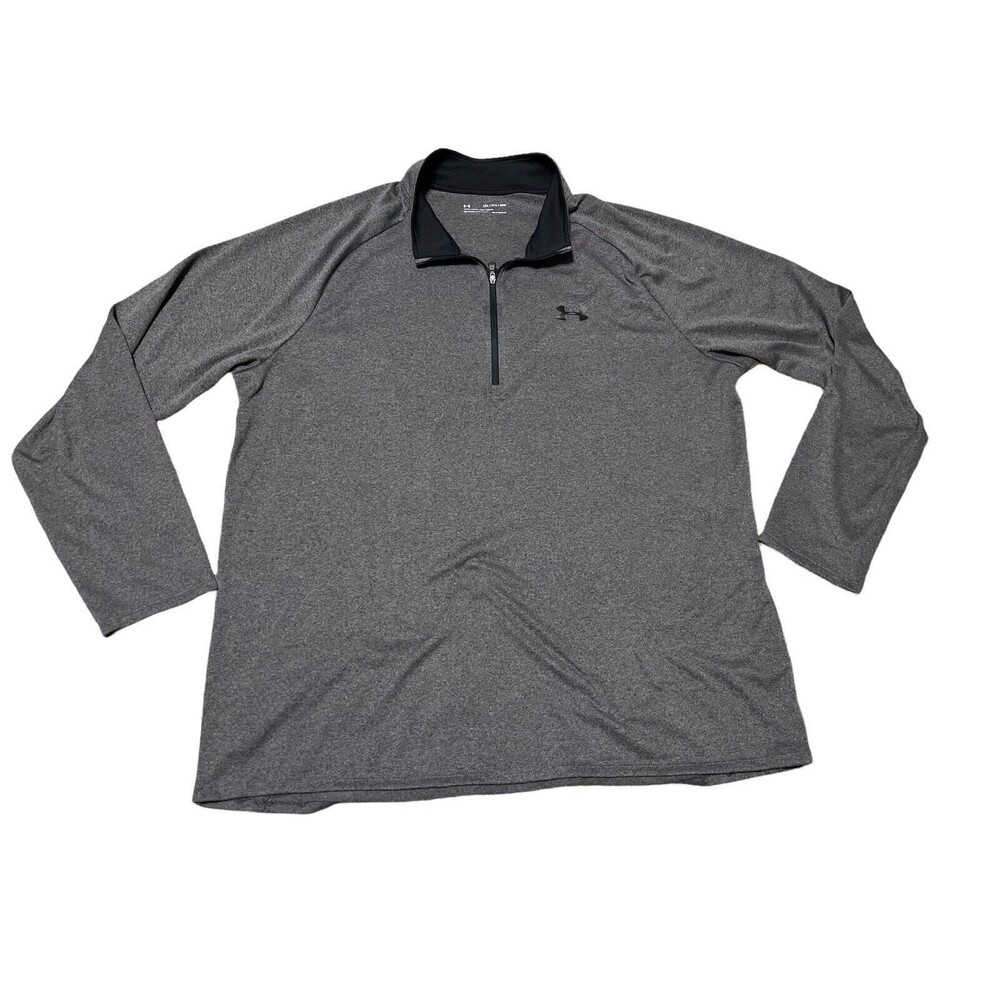 Under Armour Heat Gear Men’s 1/4 Zip Pullover Shirt Gray XXL 2XL Loose EUC